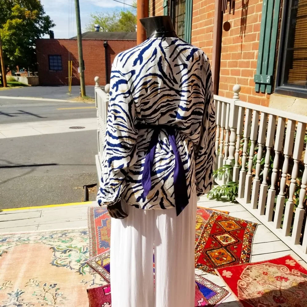 Blue & White Zebra Print Kimono w/Elastic Sleeves - No Reorders. Limited. - Picture 3 of 16